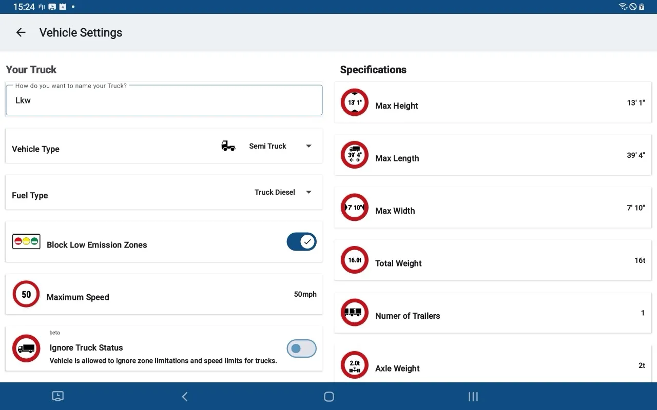 Summi EV truck navigation running on a tablet